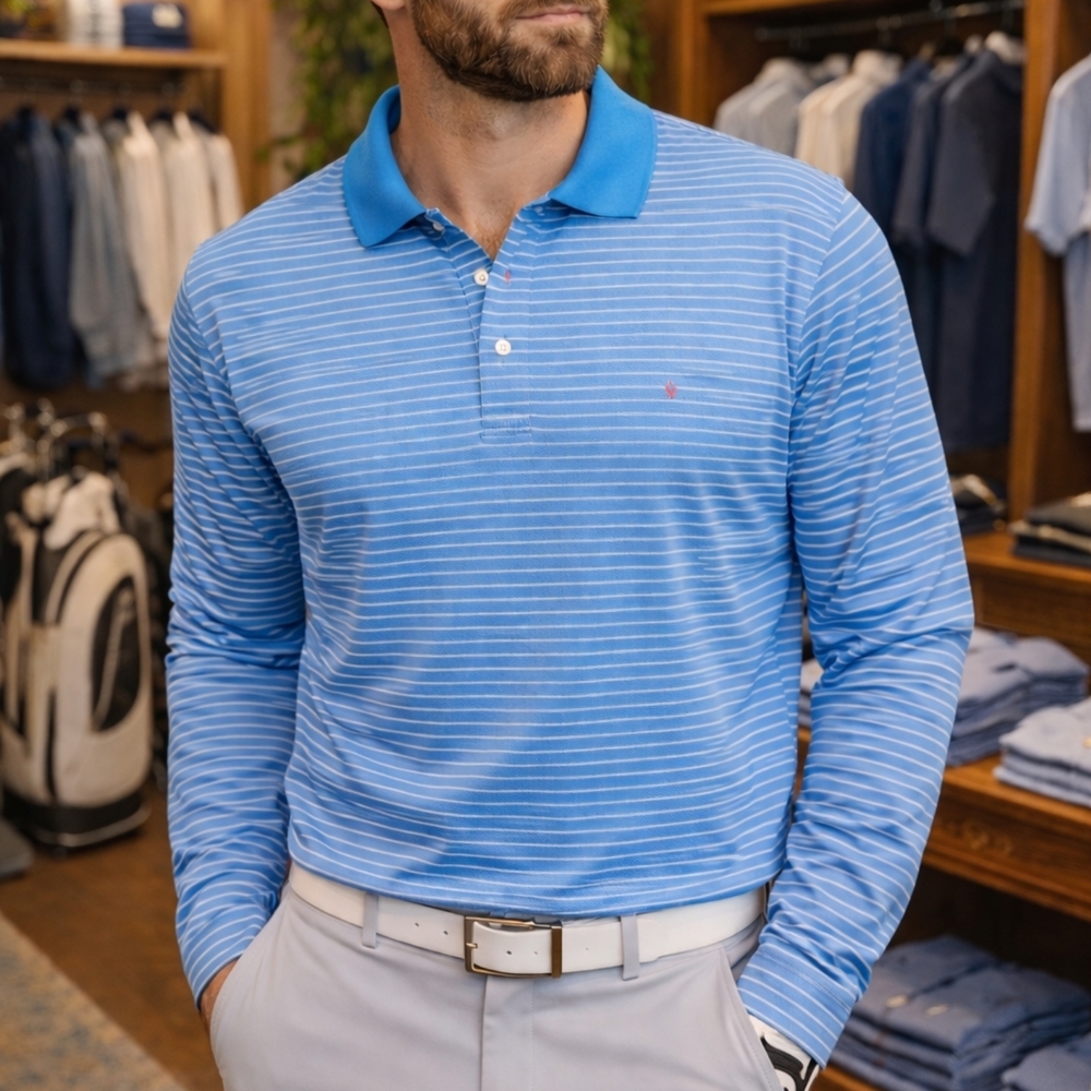 Crown & Ivy Light Blue/pink Striped Polo Shirt